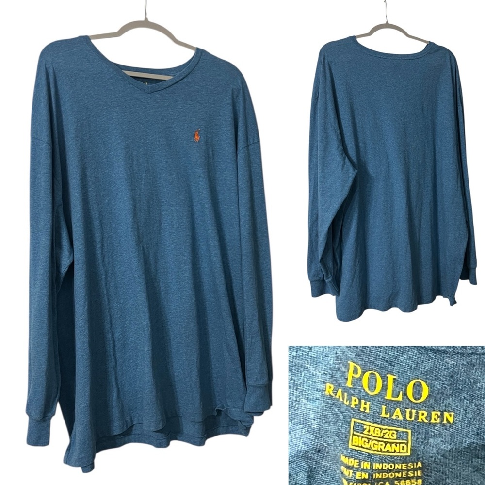 Polo‎ Ralph Lauren Men's Pullover Sweater Crew Neck Cotton Sz 2XB Heathered Blue